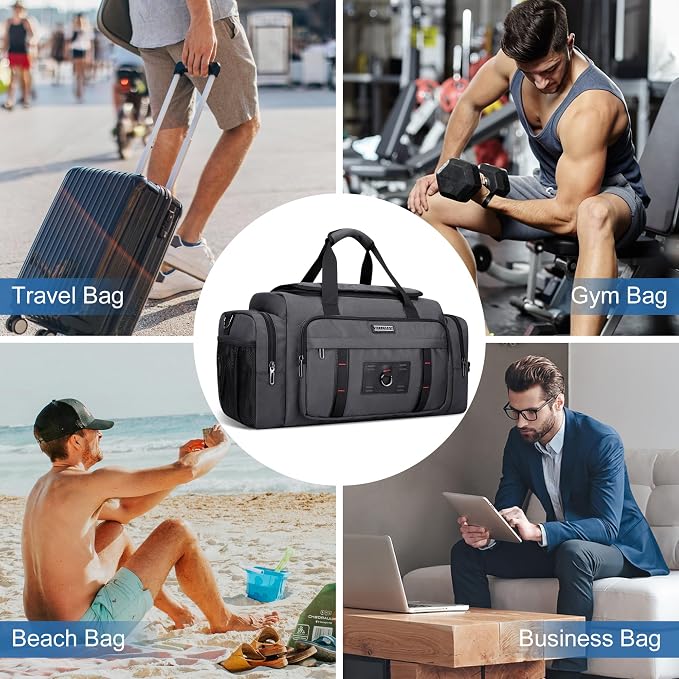 WITZMAN Duffle Bag for Men Large 49L Convertible Nylon Travel Sports Bag | With Shoe Compartment and Dry-wet Pocket, Fits 16" Laptop, Carry On, For Gym, Weekender, Overnight Trips, B719 Silvery Grey - Image 9
