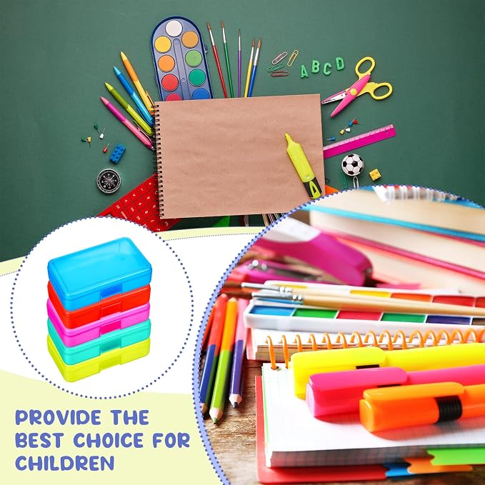 Zhehao 40 Pack Plastic Pencil Box Bulk, Hard Case for Kids,Multicolor | Clear Lid Cases for School Supplies, 3 Compartment Organizer, Hard Plastic Utility Holder with Pens Brushes, Classroom Use - Image 7