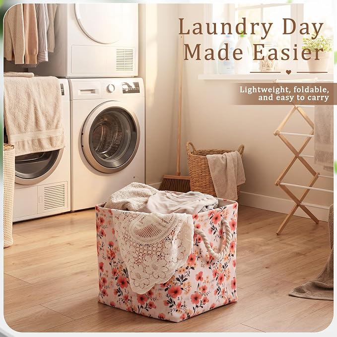 6 Pack Boho Floral Storage Bins 6 Pack, 11 Inch Cube Fabric Storage Baskets | Foldable Fabric Cube Baskets with Reinforced Handles, Floral Laundry Nursery Hamper, for Shelves, Closets, Room Organization - Image 7