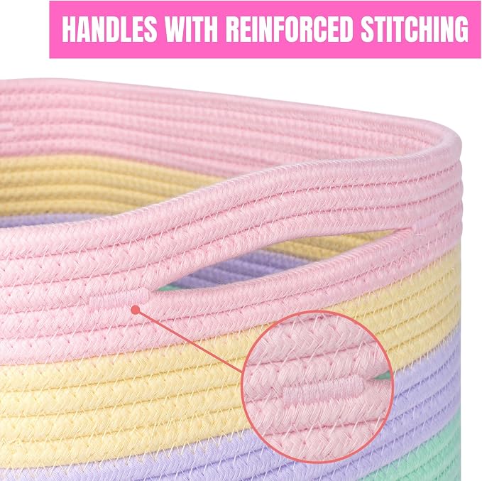 3-Pack 11x11in Woven Cube Storage Bin and Shelf Baskets, Cute Decorative Square Organizer for Closet, Classroom, Bathroom, Dog and Cat Toys, and Books, Pastel Rainbow - Image 8