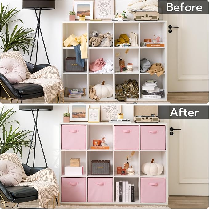 GRANNY SAYS 13x13 Cube Storage, Pink Storage Cube Organizer Bins, 6-Pack | Collapsible Storage Boxes with Thickened Base Plate, Sturdy Handles, Decorative Baskets for Shelves, Closet - Image 8