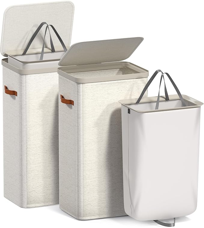 Sorbus Laundry Hamper with Lid – Collapsible Fabric Laundry Basket with Handles and Removable Laundry Bag – 26.5 Gallon (100 L) Dirty Clothes Hamper for Bedroom, bathroom and dorm - 2 Pack (Beige) - Image 7