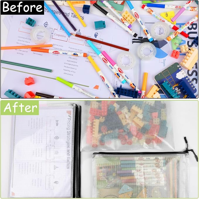 YOPCDJ 24pcs Mesh Zipper Pouches, A3 Size 17 x 12 inches Waterproof Black Zipper Bags, Water-Resistant Plastic Zipper Pouch for School Office Supplies, Puzzles & Games Organizing Storage - Image 6