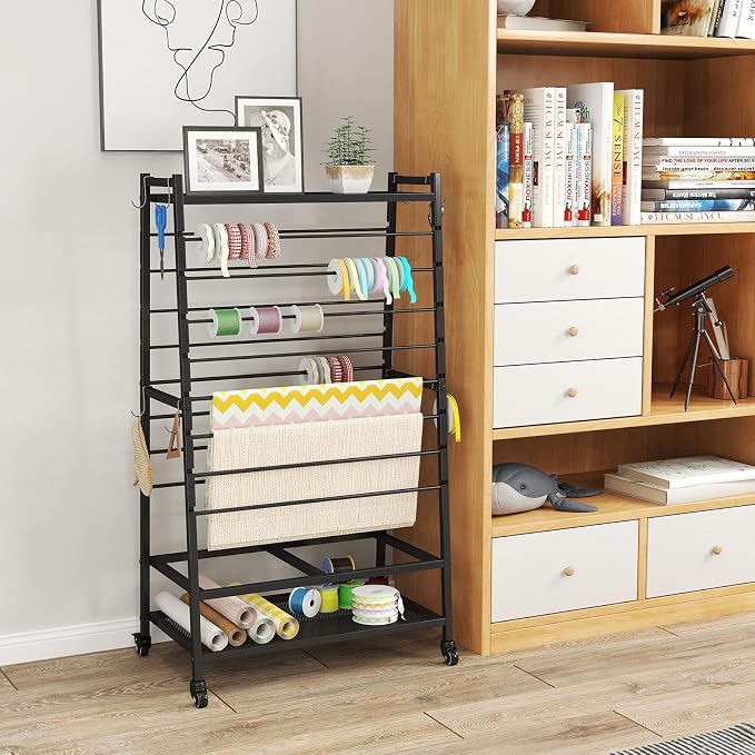 lukar Ribbon Holder, Rolling Ribbon Storage Organizer Rack for Craft Room | 16 Tier Metal Ribbon Holder Organizer Rack, Christmas Ribbon Storage Rack for Home Flower Shops - Image 7