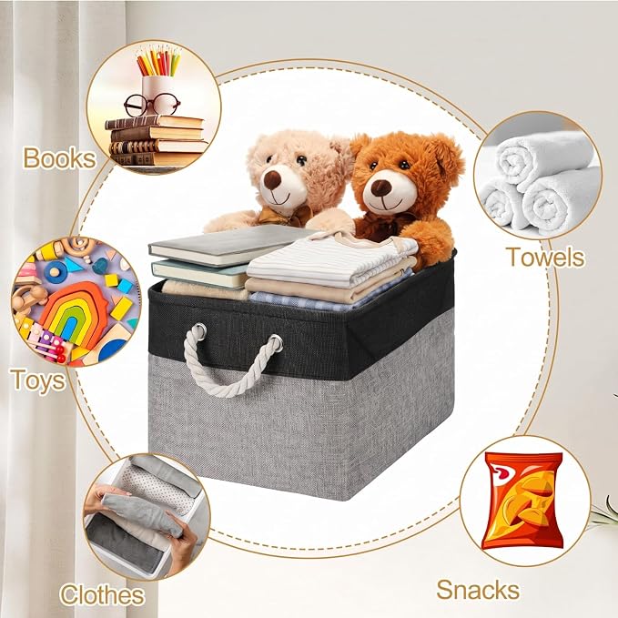 FoldTier 10 Pack Large Collapsible Fabric Storage Baskets with Handles Decorative Storage Bins for Organizing Shelves Toys Clothes(Black & Gray,16 x 12 x 10 Inches) - Image 7