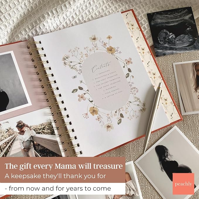 Peachly Pregnancy Journal for First Time Moms - Linen Memory Book (Rust) | Gift-boxed 110-page maternity keepsake & pregnancy scrapbook. Bump photo pages, hospital & newborn checklists, archival paper - Image 9