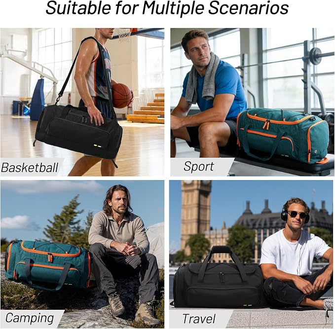 MIER Large Gym Bag for Men 60L Duffel Bag with Shoe Compartment | Lightweight & Durable Sports Duffles; Suited for Workout Fitness Travel Weekender; Water Resistant; Adjustable Shoulder Strap - Image 7