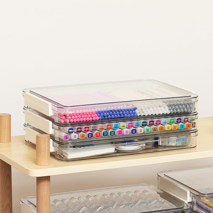 Citylife 3Packs Scrapbook Paper Organizer, Stackable Clear Organizer | Latches Designed for Photo,Art and Craft Supplies, A4 Paper, Office Files, Stationery,13.3x9.3x1.5 - Image 9