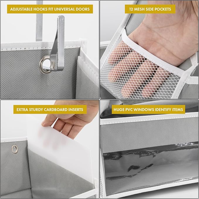Over the Door Organizer, 6-Tier, 100D Fabric, Baby Blue 2pc | Over the door shoe organizer, 50 lbs capacity, 12 side mesh pockets, 100D extra thick fabric, Closet & entryway storage - Image 9