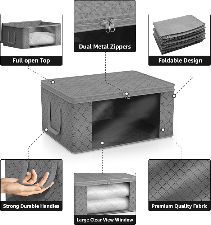 Sorbus Medium Clothes Storage Bags - Foldable Blanket Storage Bins for Organizing Bedroom, Closet, Clothing, Comforter, Organization with Clear Window, Lids and Carry Handles - Set of 8 - Image 6
