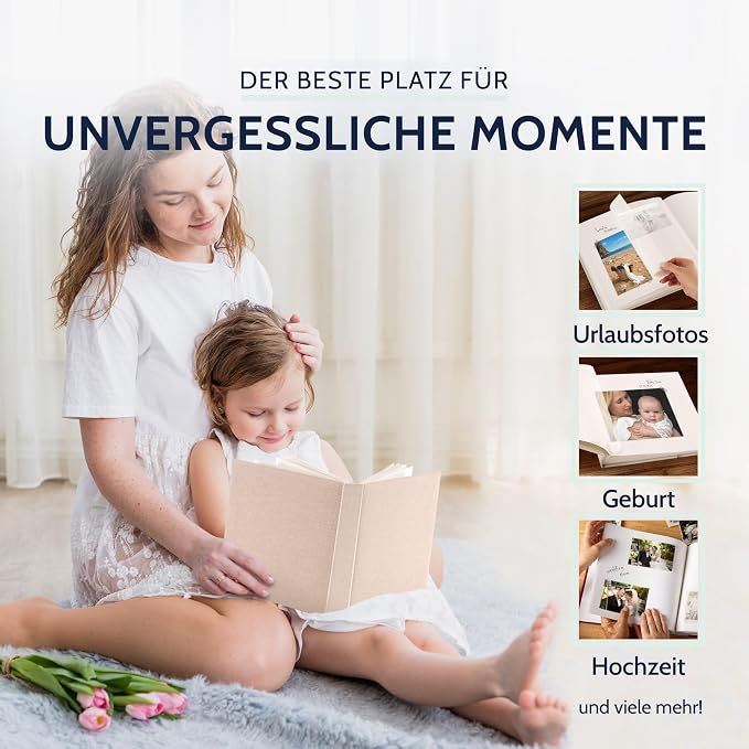 goldbuch 24605 Summertime Trend 2 Photo Album with 60 White Pages with Parchment Dividers, Memory Album with Linen Cover, Photo Album for Gluing, Beige, 25 x 25 x 4 cm - Image 7