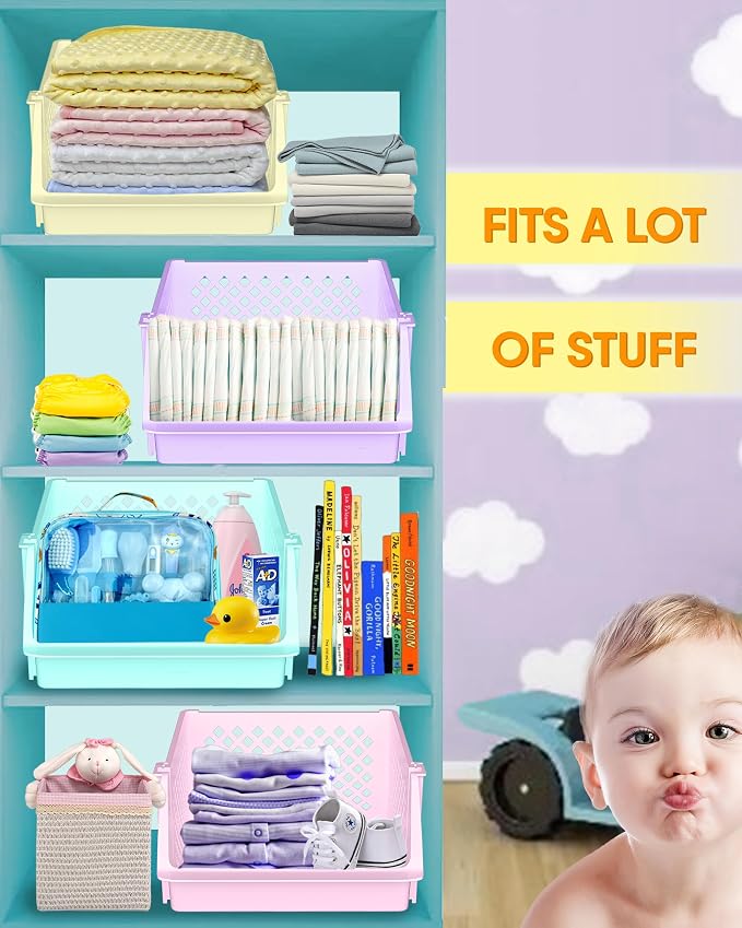 Large Stackable Storage Bins Open Front for Pantry Storage, 4 Pack - Multi | Sturdy Plastic, Easy Stacking, Open Front Access, Ventilated Sides, Vertical & Space Saving Pantry Organizers and Storage Bin - Image 7