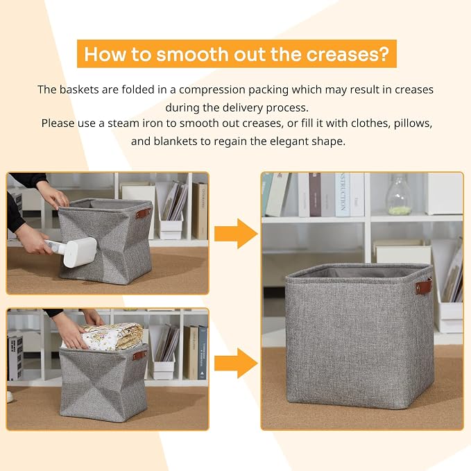 DULLEMELO 11 inch Cube Stroage Bins 4 Pack Small Grey Square Storage Baskets Cube Organizer, Linen Closet Organizers and Storage Baskets for Shelves Bedroom Storage - Image 7