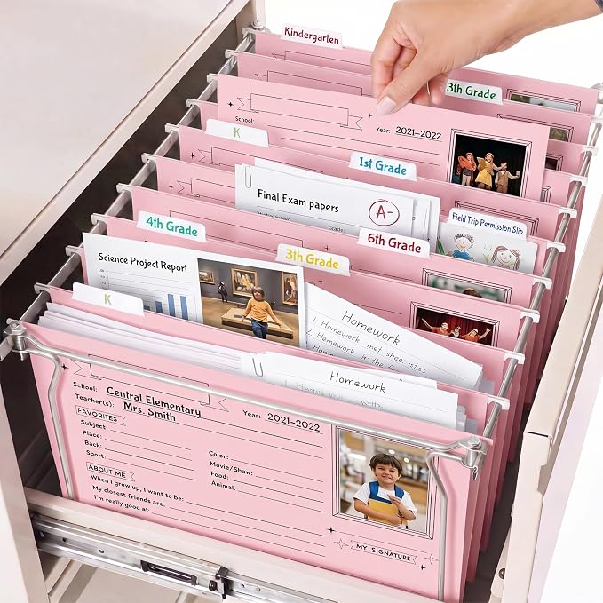 Glenmal 25 Pack School Years Memory File Folders Memory Pages Letter Hanging Files School Keepsake Organizer Questionnaire for Kids K-12 Student Info Record Personal Growth Tracking(Pink) - Image 6
