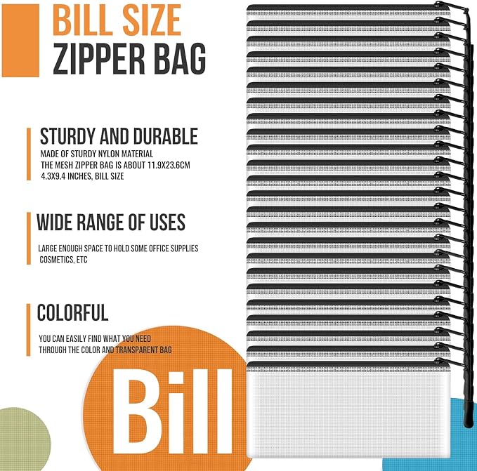 24pcs Mesh Zipper Pouch Bags 9.3 x 4.7 Inches, Black Small Clear Pouches Bulk, Travel Cosmetics Organization, Classroom and Office Supplies - Image 7