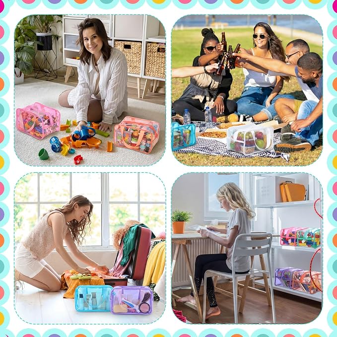 Shinylin 6 Pack Pastel Large Toy Storage Bags with Zipper 9.8 x 5.9 x 7.1 Inch Reusable Waterproof PVC Board Game Storage Bags with Labels for Puzzles Building Blocks Book Stationery - Image 6