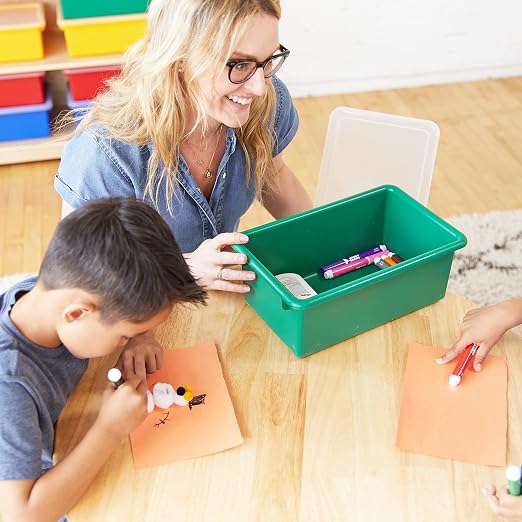ECR4Kids Cubby Storage Bin with Lid, Multipurpose Organization, Assorted, 10-Piece | Durable plastic, GREENGUARD Gold Certified, 7 quart capacity, lightweight & nestable, easy-lift lids, classroom/home use - Image 10
