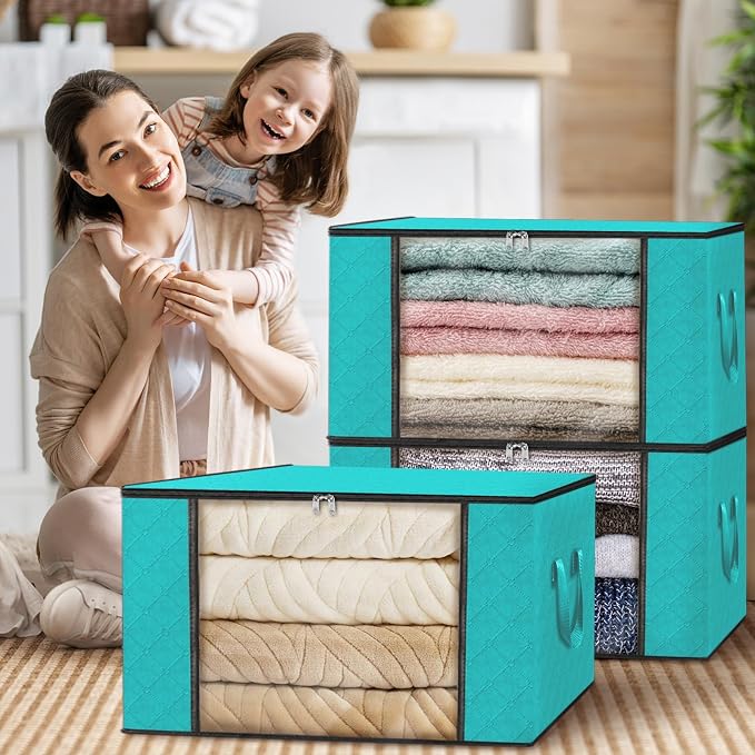 10 Pack Storage Bags for Clothes Blanket Storage Bins with Lids | Foldable Closet Organizers with Zippers,Window and Handles,Fabric Storage Bins for Sweater,Comforter,Bedding,Dorm essentials - Image 7
