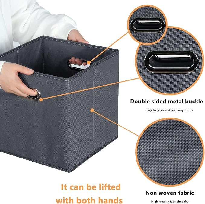 Fabric storage bins Cubes, Fabric Cube Organizer with Handle, Foldable Cube Bins for Cloth or Accessary Storage, 11x11x11, Set of 8, (Gray) - Image 7