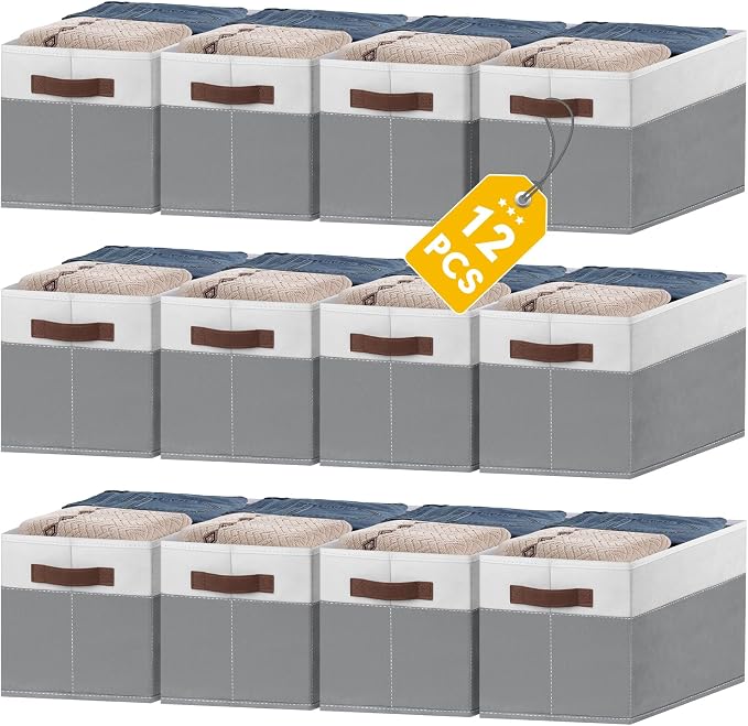 JTIEO 12 Pack Large Storage Baskets for Shelves 15"x11", Fabric Storage Bins with Handles, Collapsible Decorative Storage Baskets for Organizing Clothes, Toys, Closet, Nursery - Image 7