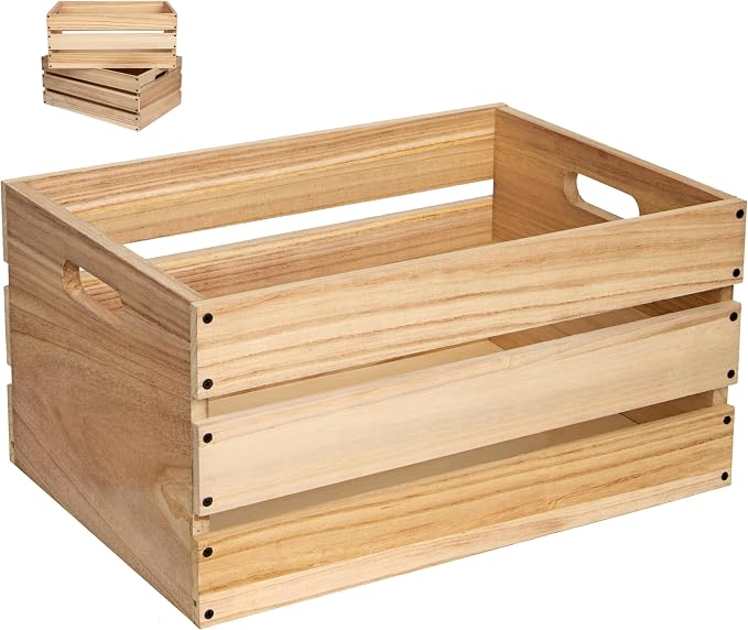 20"L Oversize Wooden Crates For Storage,Vinyl Record Storage Crates | Farmhouse Style,Log Color,Extra Large Size,For DIY,Rustic Decration,For Display,For Wood Milk Crates, - Image 9