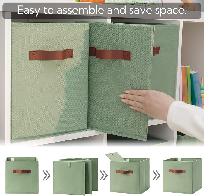 GRANNY SAYS 13 Inch Storage Cube Organizers, Sage Green, 6-Pack | Collapsible Storage Boxes with Thickened Base Plate, Sturdy Handles, Decorative Cube Storage Bins for Shelves, Closet - Image 8