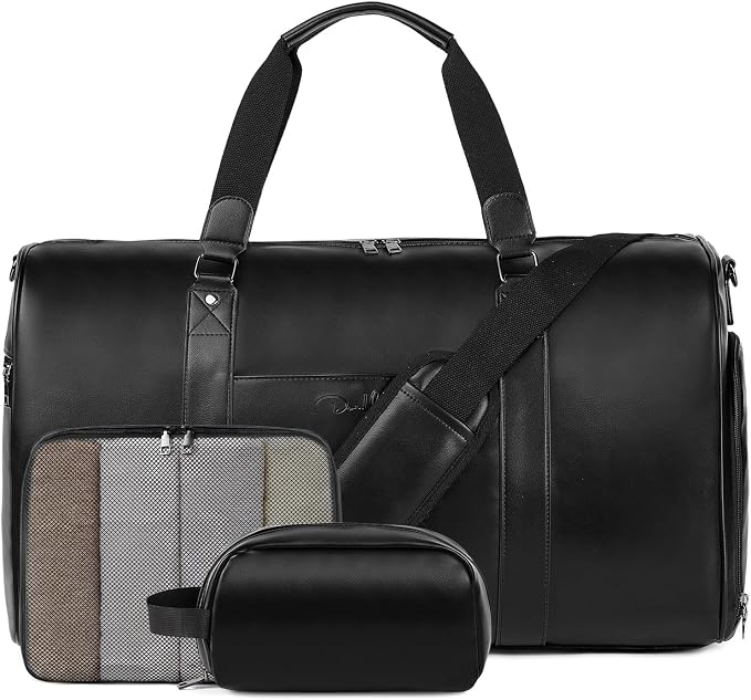 Large 3-in-1 Leather Duffle Bag for Travel Weekender Overnight Hospital Gym Bag for Men & Women, Carry On Airline Approved Personal Item Duffel Garment Bag Luggage with Shoe Compartment & Toiletry Bag - Image 10