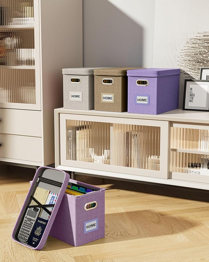 File Organizer with Lid, Hanging Filing Box with Mesh Pocket, Document Organizer for Letter Files, Portable Storage Box for Office & Home (1 PCS, Taro Purple) - Image 7