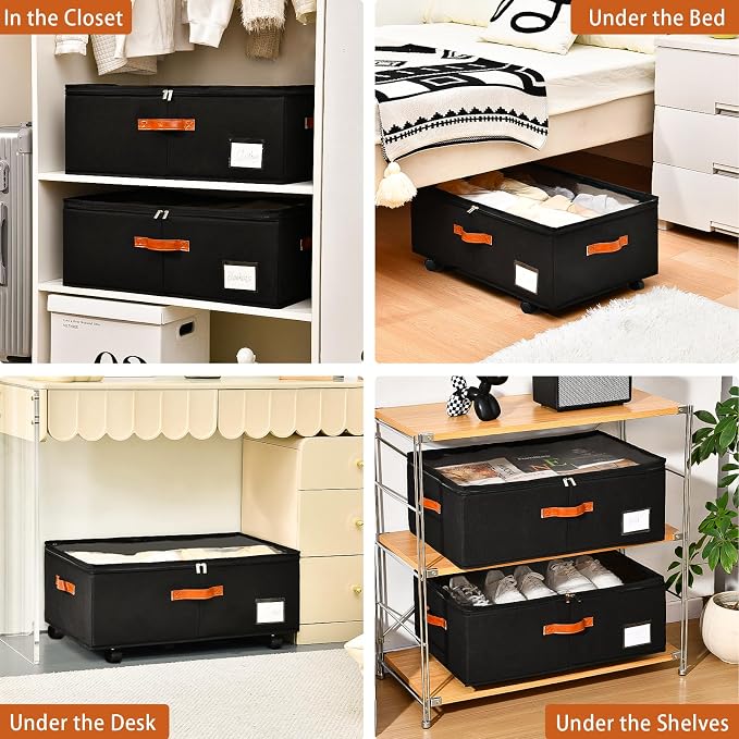 Freebat Under Bed Storage with Wheels 2 Pack, Underbed Container | 10 inch Height Under Bed Drawers with Clear Lid Cover, Storage Bag Box with Visiable Window for Clothes, Bedsheet, Pillow - Image 8