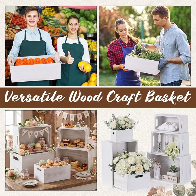 AceOrbit Set of 6 Rustic Wood Crates, Nesting Storage Boxes,Vintage White | Distressed Wooden Containers with Cutout Handles, Vintage Farmhouse Wedding Party Decor, Decorative Baskets for Supplies - Image 7