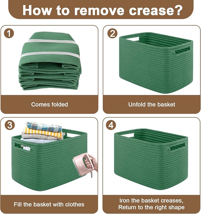 OIASKET 4Packs Natural Cotton Rope Storage Baskets for Organizing Toys, Clothes, Towels & Books, Soft Versatile Organizers for Shelves, Home Decorative Bins, 13''Lx9''Wx7.8''H, Green - Image 9