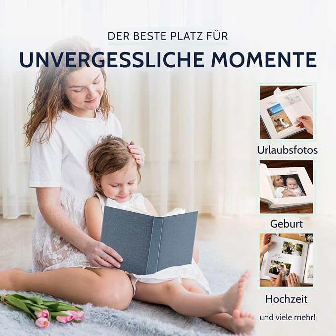 goldbuch Summertime Trend 2 24607 Photo Album with 60 White Pages with Pargamine Dividers, Memory Album with Linen Cover, Photo Album for Gluing, Blue/Grey, 25 x 25 x 4 cm - Image 7