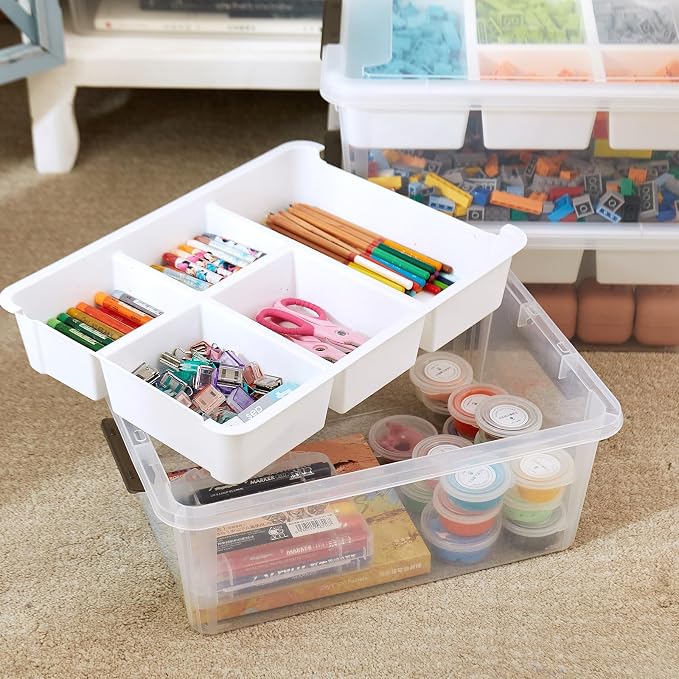 MACOPRO 17QT Clear Plastic Box Craft Storage Bin with Removable Tray & Lid | 1-pack container, art supply organizer for playdoh, sewing, beads & craft tools, space-saving stackable bins organization - Image 9