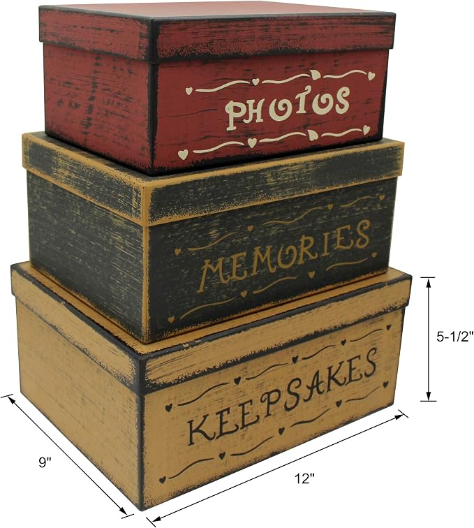 Primitive Vintage Rectangular Photos, Memories, Keepsakes Cardboard Nesting Boxes, Large 12 X 9 X 5-1/2 Inch. Set of 3. - Image 5