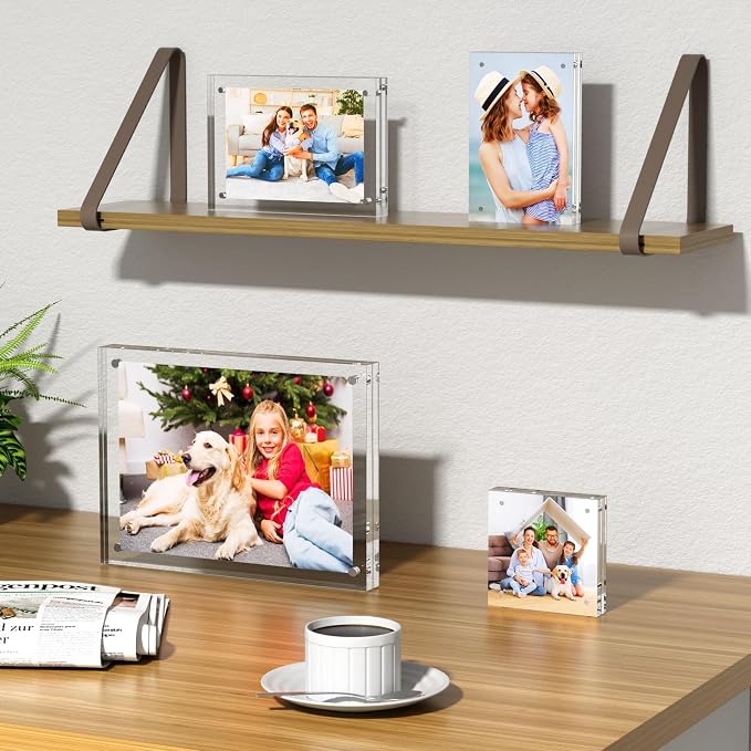 AITEE 5x7 Acrylic Picture Frames 6 Pack, Clear Picture Frames,20% Thicker | Freestanding Double Sided Magnetic Acrylic Lucite Frameless Transparent Square Frame Block Gift for Desktop Display - Image 6