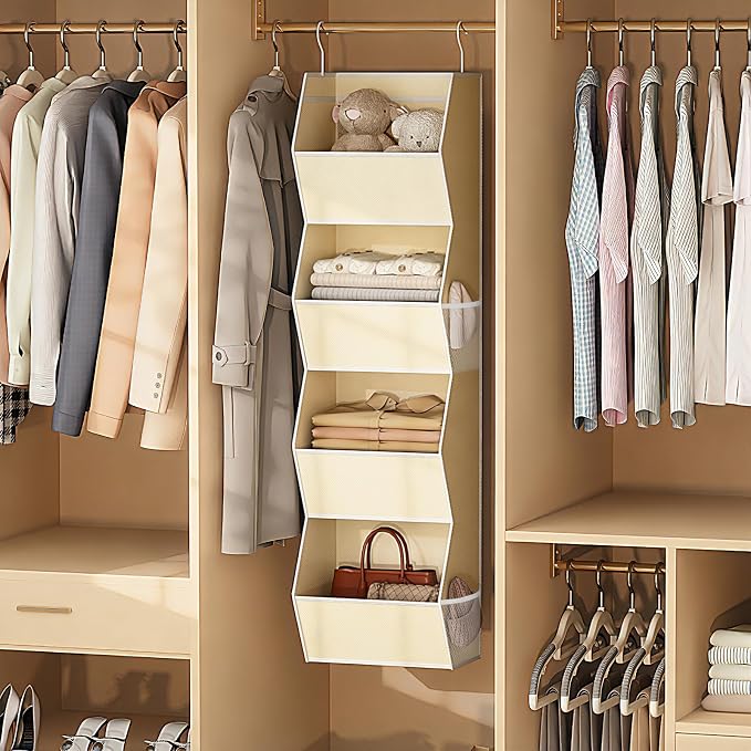 4 Shelf Hanging Closet Organizer Closet Storage for Wardrobe 2 Packs Beige | Hanging Storage Organizer for Closet Organizers and Storage, Hanging Clothes Organizer for Closet Organizer Closet Shelves - Image 7