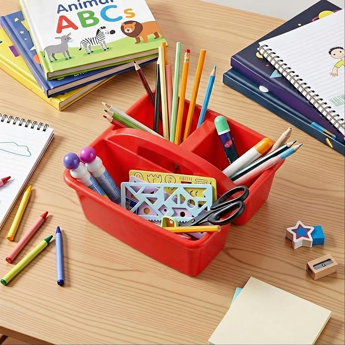 Kathfly 4 Pack Classroom Caddy Organizer with Handle, Plastic Art Craft Cleaning Caddy Bulk, Small Multipurpose Supply Organization Storage Basket for Table Desk Office Pencil Teacher (Blue Red) - Image 8