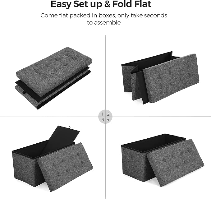 SONGMICS MAZIE Collection - 30 Inches Storage Ottoman, Foldable Storage Bench with Flipping Lid, 660 lb Load Capacity, for Entryway, Living Room, Bedroom, Dark Gray ULSF46GYZ - Image 9