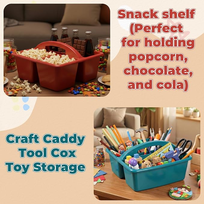 Kathfly 4 Pack Classroom Caddy Organizer with Handle, Plastic Art Craft Cleaning Caddy Bulk, Small Multipurpose Supply Organization Storage Basket for Table Desk Office Pencil Teacher (Deep Color) - Image 8