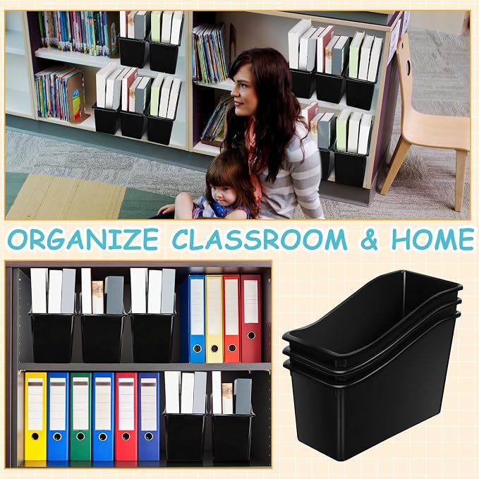 Fuutreo Classroom Book Bins Plastic Organizer Box, Black, 12 Pcs | Binder Magazine Holder File Container Storage Folder Cube for Home Office School Library Organization Supplies - Image 7