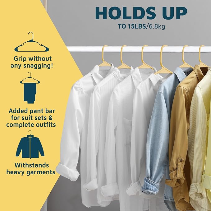 Lifemaster Plastic Clothes Hangers – Heavy Duty Hanger Set, for Organizing Clothes, Dresses, and Coat, Holds Up to 5 lbs, Space-Saving Hangers with Non-Slip Shoulder Grooves, Pack of 20, Yellow - Image 11
