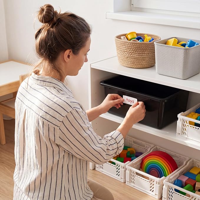Zonon 12 Pcs Plastic Cubby Bins Office Storage Container Storage Bins Plastic Organization with 1 Pack Self Adhesive Label for Library Office Home Nursery (Black) - Image 7
