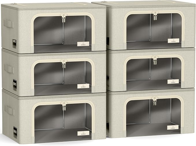 Sorbus Storage Bins with Metal Frame - Stackable & Foldable Clothes Organizer Bags - Oxford Fabric Storage Containers with Large Clear Window & Carry Handles, Bedroom Organization for Bedding & Linen - Image 7
