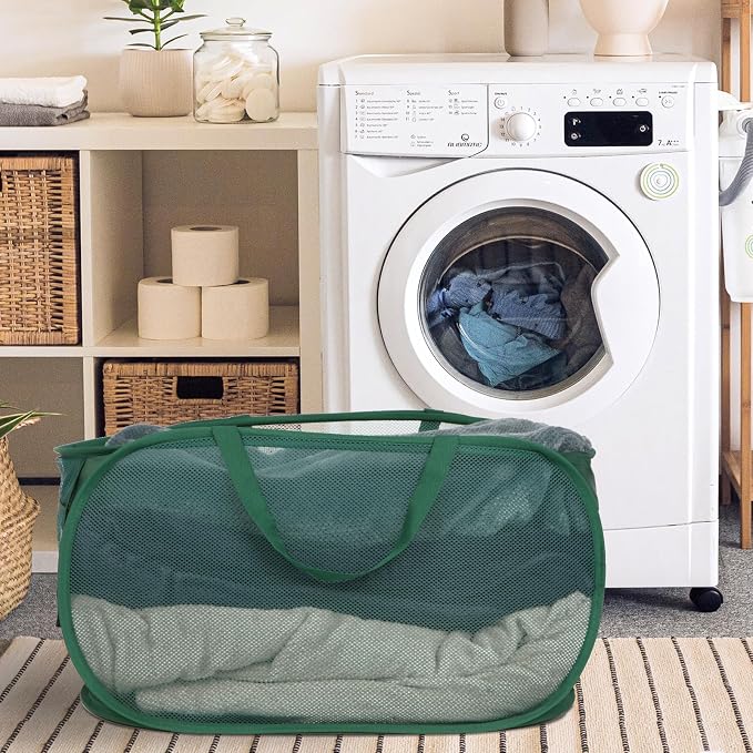 Sturdy Collapsible Laundry Baskets- Pop Up Laundry Hampers with Handy Pocket, Foldable Clothes Hamper with Reinforced Carry Handles for Laundry, Bathroom, Kids Room, Dorm or Travel Green - Image 6