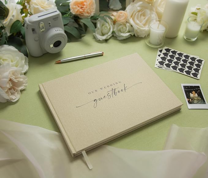 Wedding Photo Guest Book (Cream) - Linen Hardcover | Photo Corner Stickers | A4 Hardcover 11.5" x 8.5" Guestbook | 120 Pages w/ Photo Slots & Lines | Bridal Shower Engagement Party Wedding Reception - Image 7