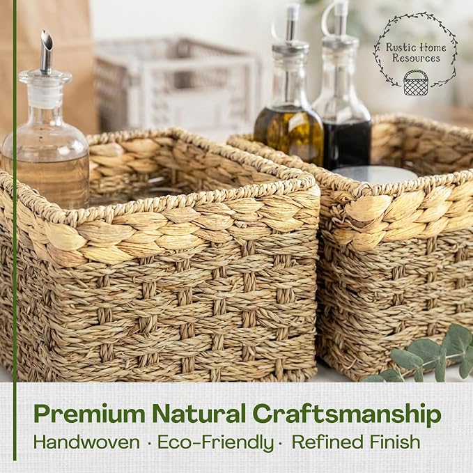 Small Wicker Storage Basket, Set of 2, 8 x 7 x 5.5 Inches | Natural, Woven Baskets for Organizing Living Room, Pantry, Shelves, Wicker, Decorative, Storage, Small - Image 9