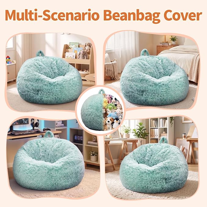 Stuffed Animal Storage Bean Bag Chair Cover, Soft Bean Bag Cover | Fluffy Faux Fur Stuffed Animal Storage Chair, Non-Slip Bottom, Fill with Plush Toys or Blankets, for Adults Teens Kids Girls - Image 7
