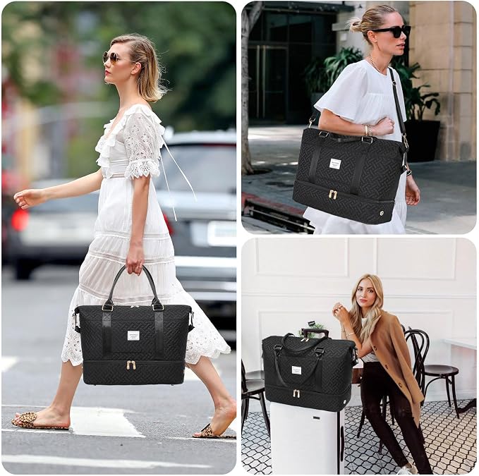 Duffle Bag for Travel, Weekender Bag with Shoe Compartment, Carry On Overnight Bag for Women with Toiletry Bag, Gym Bag with Wet Pocket, Hospital Bags for Labor and Delivery Beige - Image 7