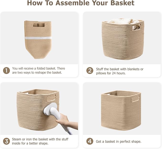 UBBCARE Set of 4 Storage Basket-11 X 10.5 X 10.5 In, Cotton Rope Basket for Shelves, Toys, Book, Cube Storage Bins with Handles, Woven Storage Baskets for Organizing, Brown - Image 7