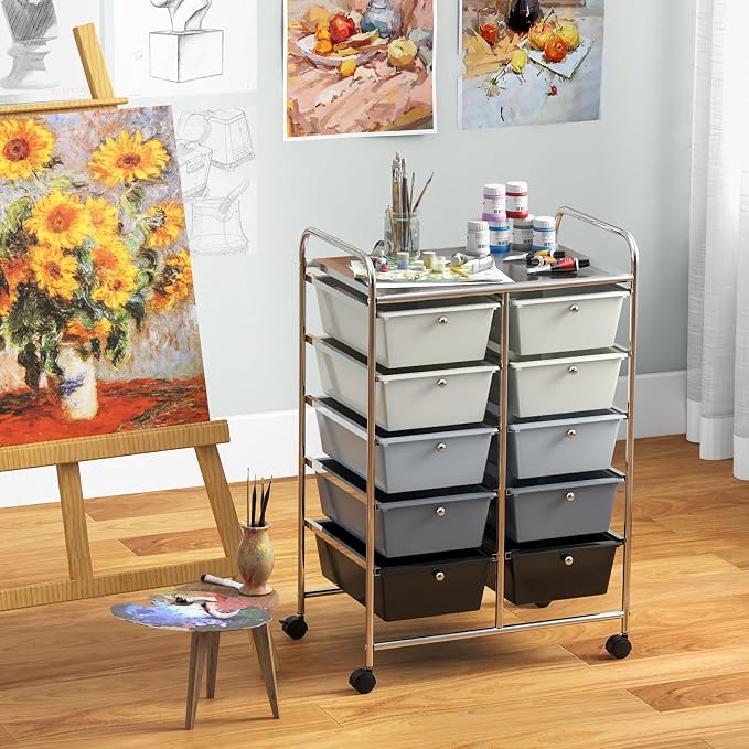 RELAX4LIFE Rolling Storage Cart with 10 Drawers - Craft Storage Cart with Lockable Wheels,Utility Cart, Art Cart Organizer for Crafting Storage, Studio, Office, Home, School Rolling Drawer Cart - Image 9